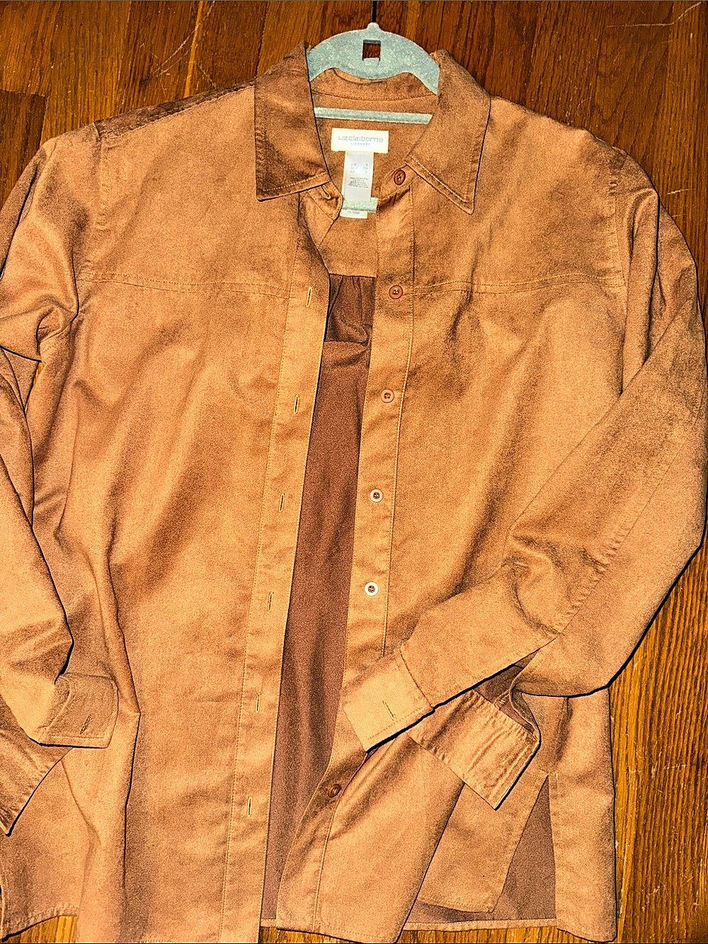Liz Claiborne caramel brown suede Button Down Shirt